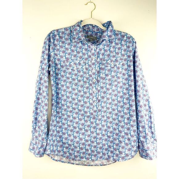 Johnson and Murphy - Blue floral partial button cotton collared shirt Size S - Picture 2 of 10